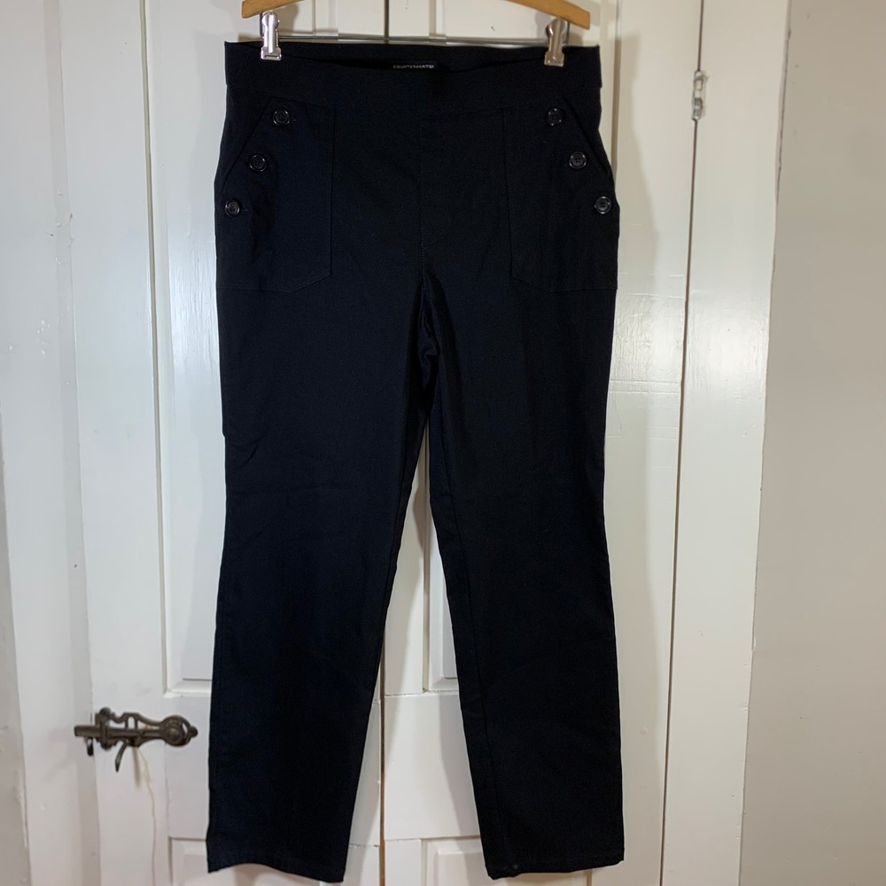 Counterparts Womens Black Sailor Button Pull On Straight Leg Pants Sz L Coastal